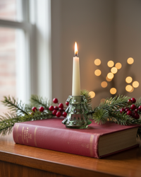 Green Glass Tree Taper Candle Holder