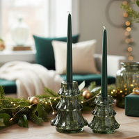 Green Glass Tree Taper Candle Holder