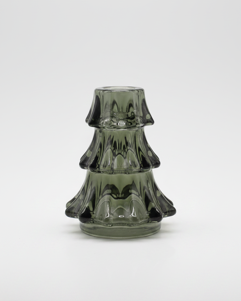 Green Glass Tree Taper Candle Holder