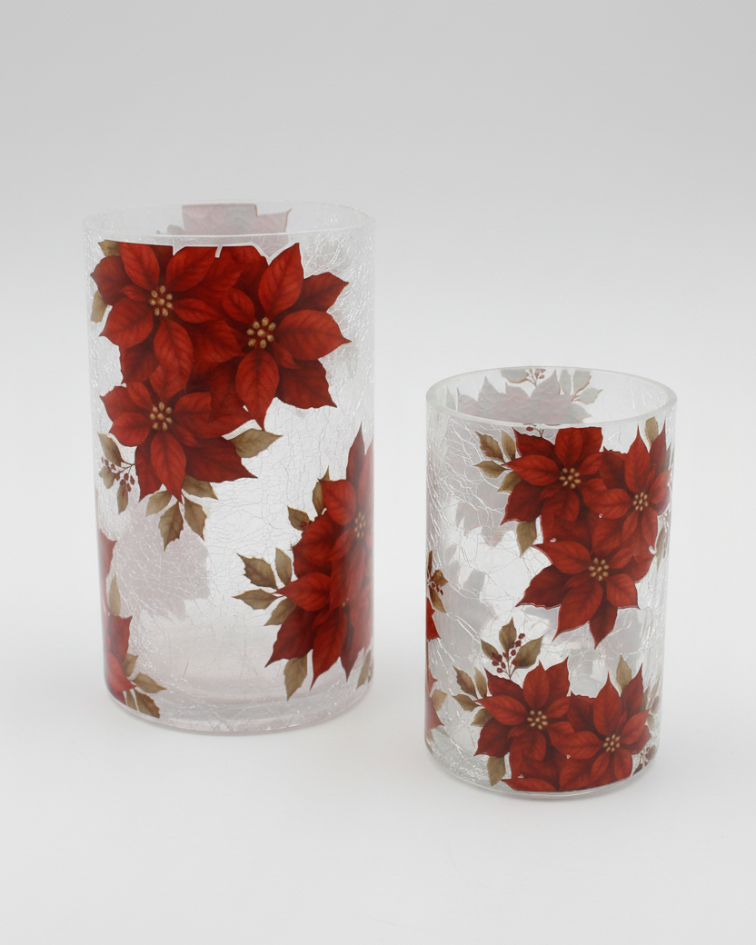 Crackle Glass Poinsettia Candle Holder