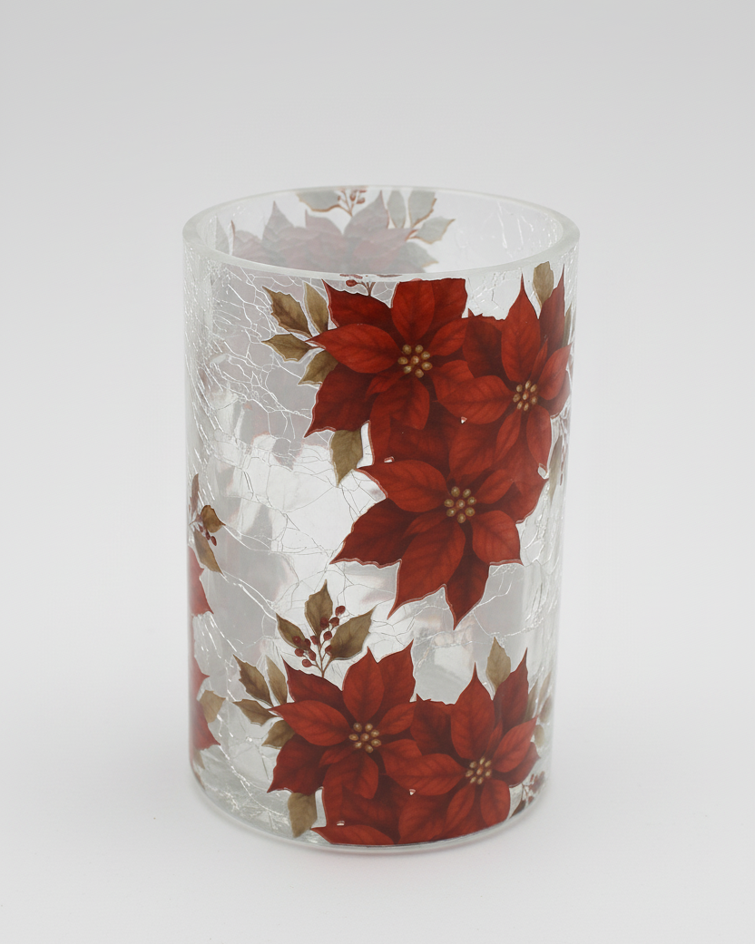 Crackle Glass Poinsettia Candle Holder
