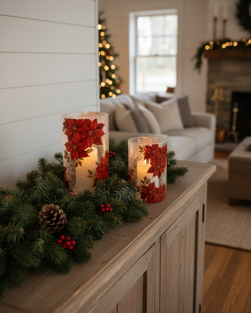 Crackle Glass Poinsettia Candle Holder