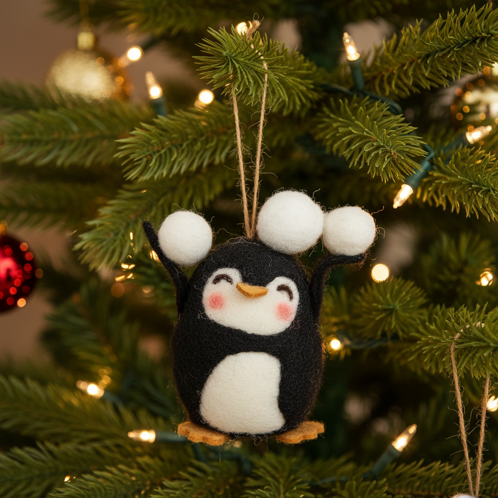 Penguin and Snowballs Ornament