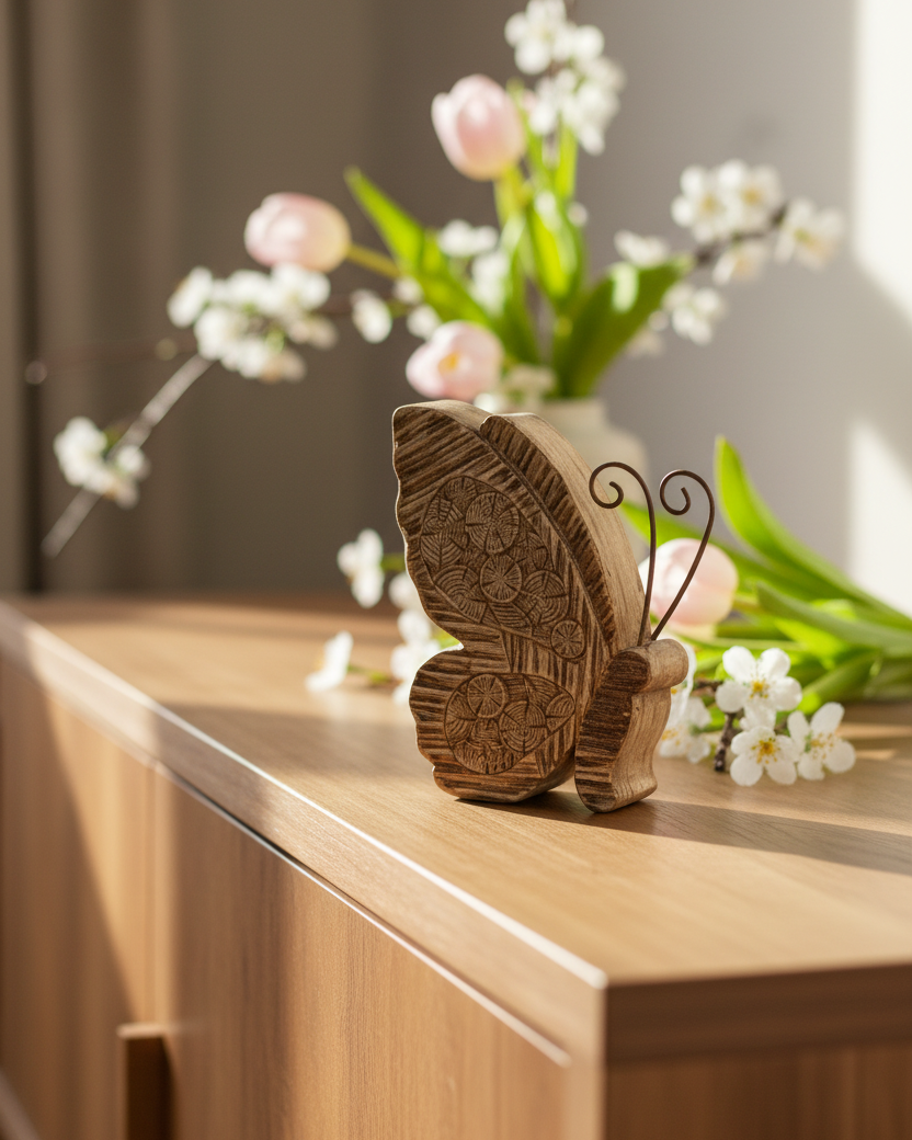Carved Look Neutral Resin Butterfly