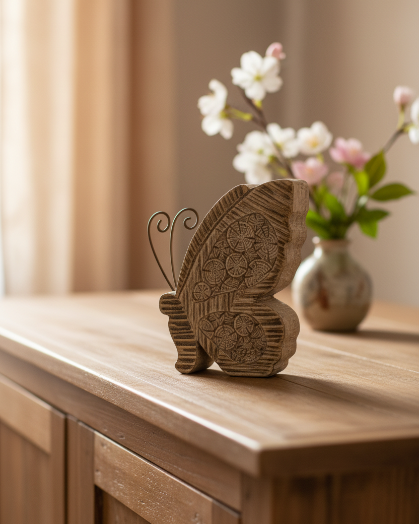Carved Look Neutral Resin Butterfly