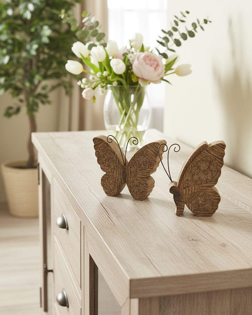 Carved Look Neutral Resin Butterfly