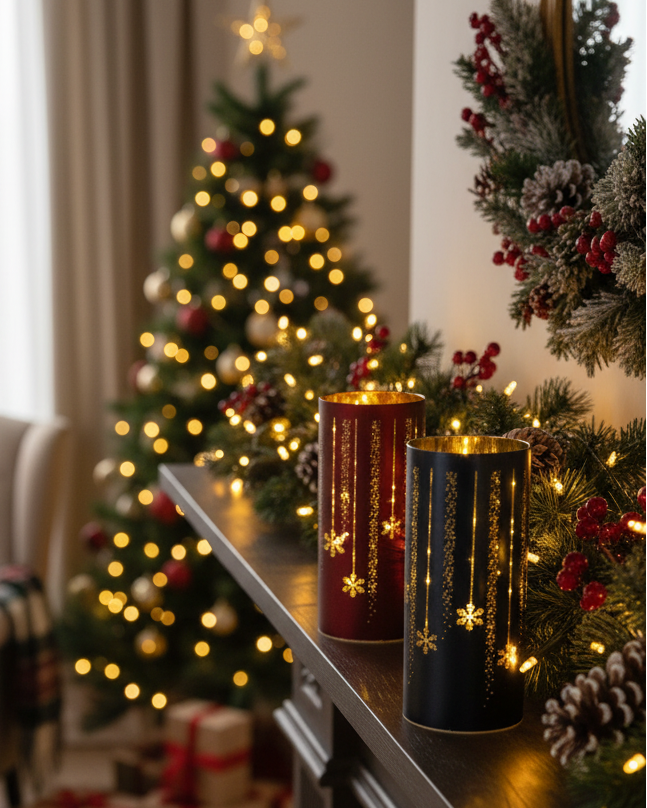 Twinkle Lighted Holiday Design Cylinder