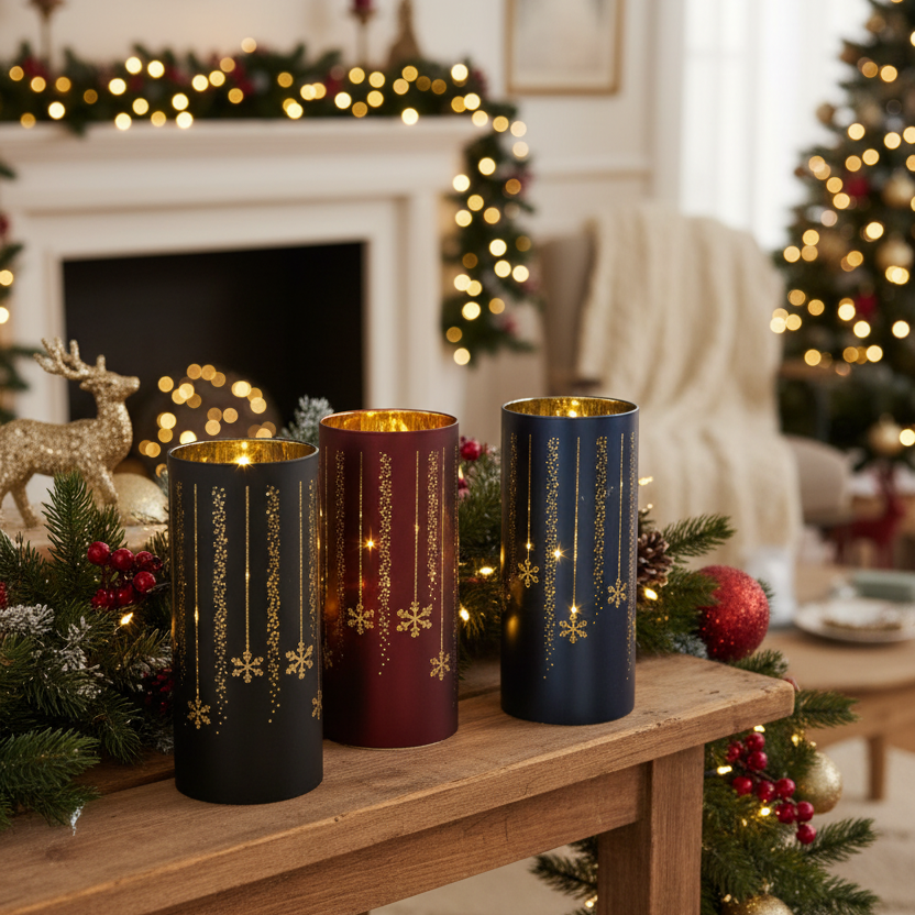 Twinkle Lighted Holiday Design Cylinder