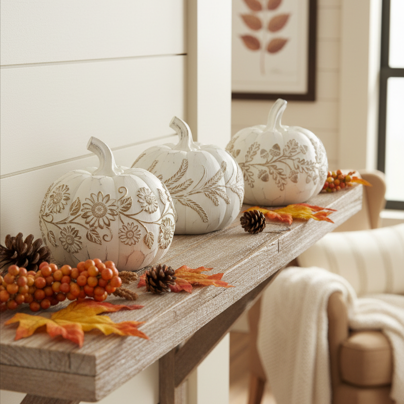 White Embossed Harvest Pumpkin Small