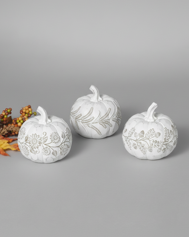 White Embossed Harvest Pumpkin Small