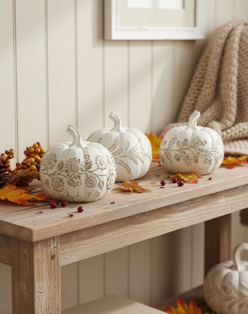 White Embossed Harvest Pumpkin Small