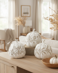 White Embossed Harvest Pumpkin Large