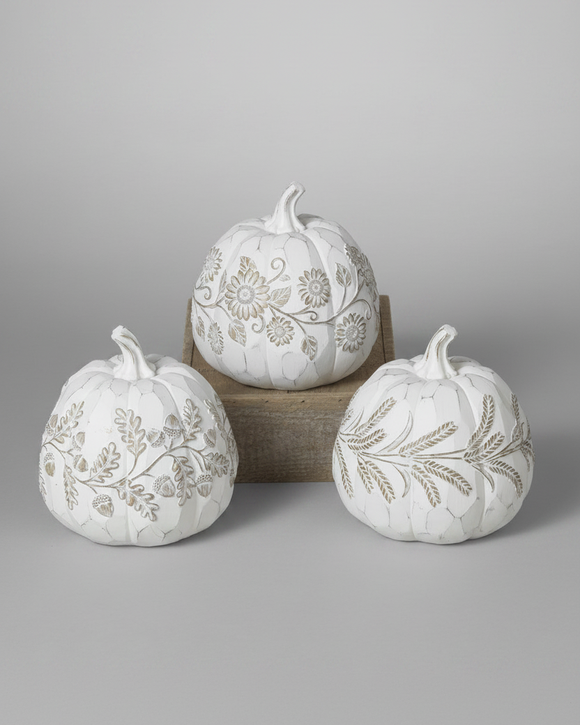 White Embossed Harvest Pumpkin Large