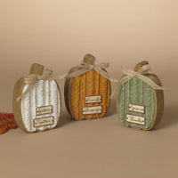 Cable Knit Textured Pumpkin Block With Bows Tall