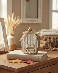 Cable Knit Textured Pumpkin Block With Bows Tall