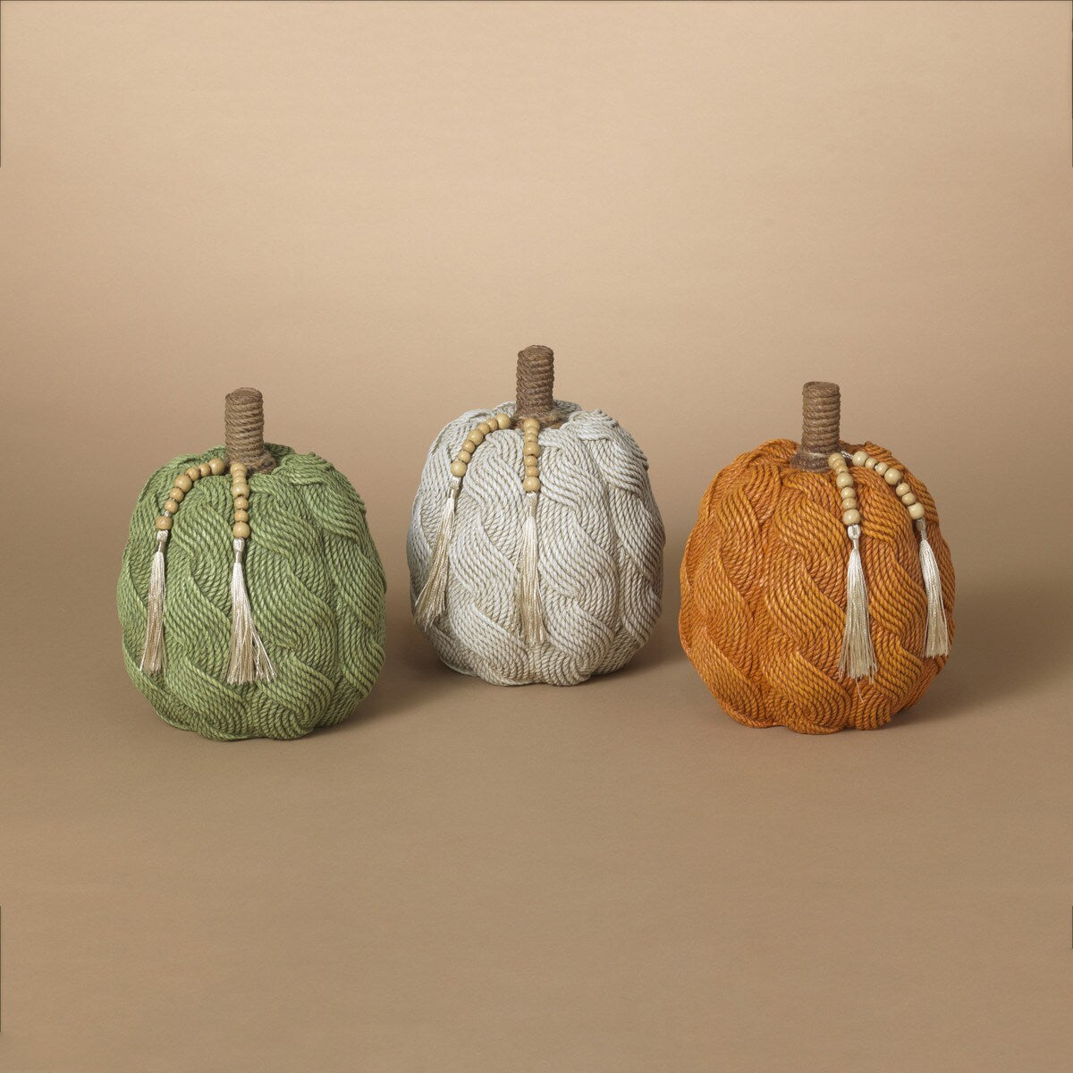 Cable Knit Harvest Pumpkin with Beaded Tassel