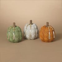 Cable Knit Harvest Pumpkin with Beaded Tassel