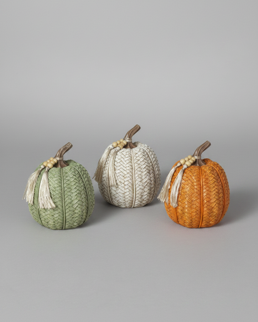 Woven Harvest Pumpkin with Beaded Tassel
