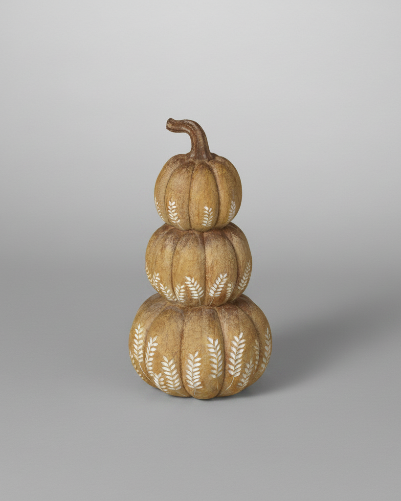Natural Wheat Harvest Stacked Pumpkins