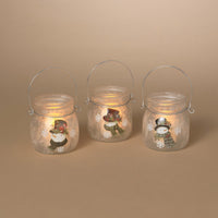 Frosted Glass Snowman Lantern Set of 3