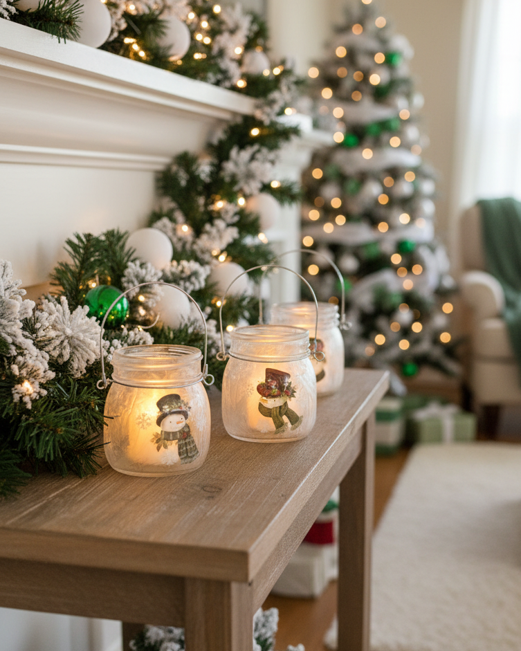 Frosted Glass Snowman Lantern Set of 3