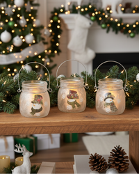 Frosted Glass Snowman Lantern Set of 3