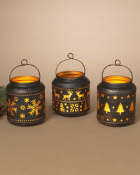 Light Up Metal Winter Lantern Black