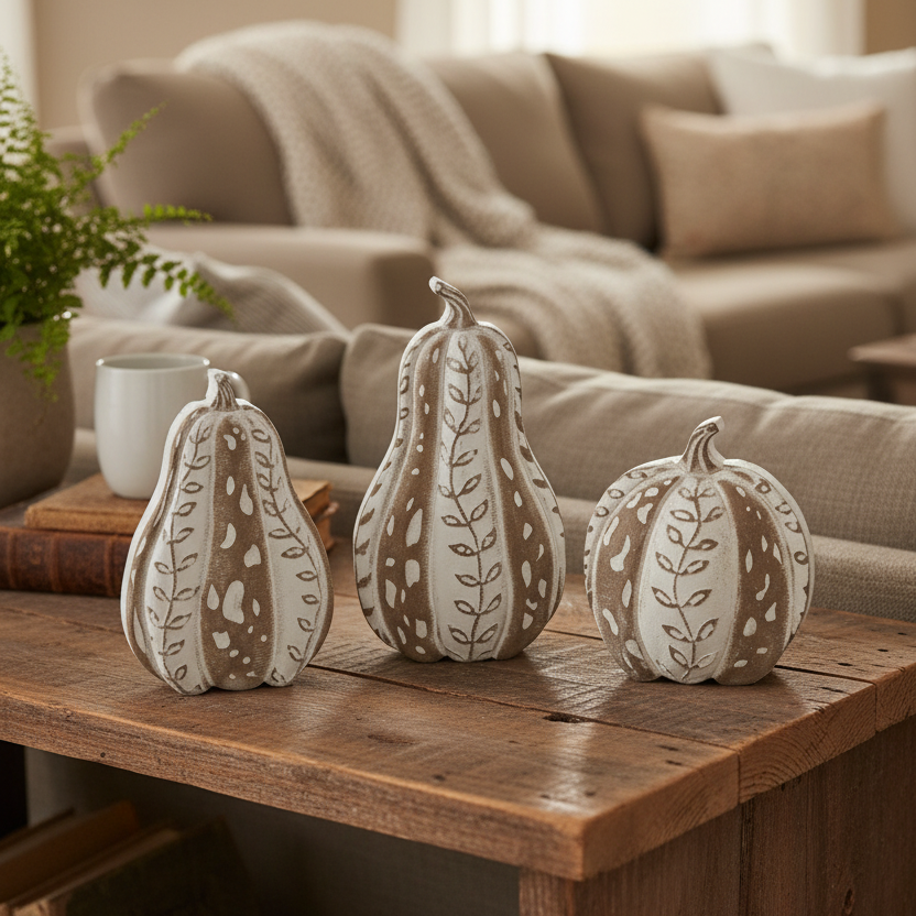 Rustic Carved White Harvest Gourd