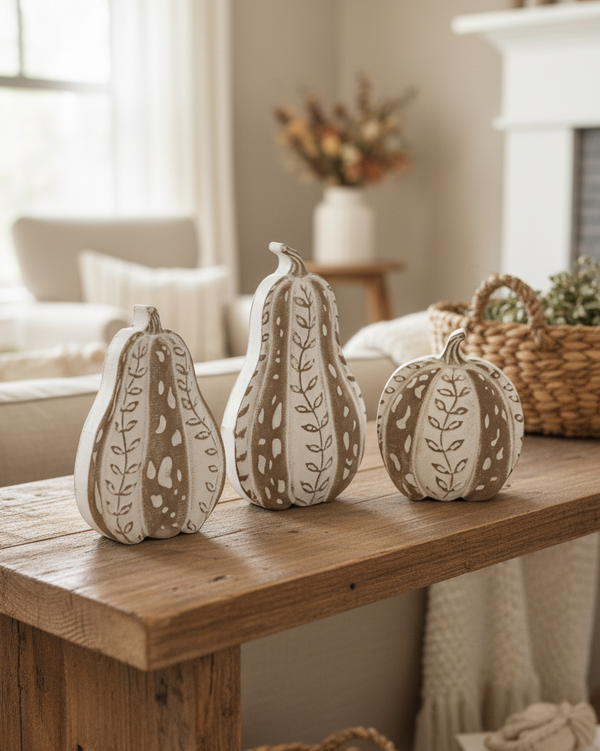 Rustic Carved White Harvest Gourd