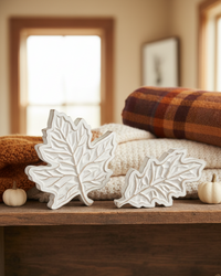 Rustic Carved Wood White Harvest Leaf