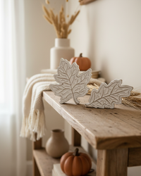 Rustic Carved Wood White Harvest Leaf