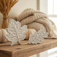 Rustic Carved Wood White Harvest Leaf