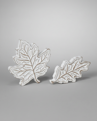 Rustic Carved Wood White Harvest Leaf
