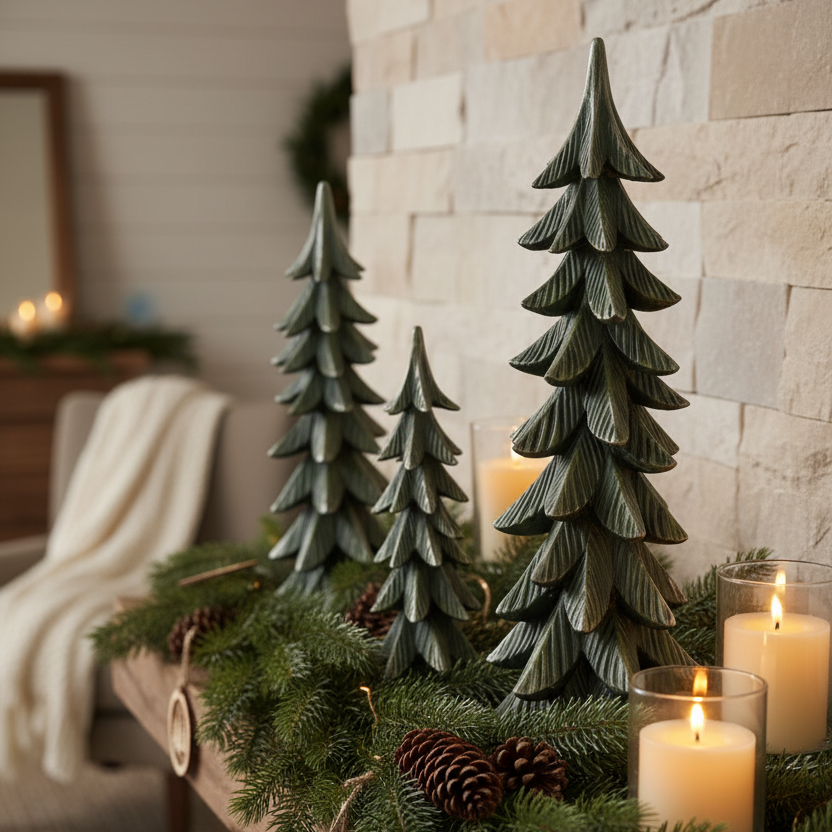 Green Aged Resin Christmas Tree Tall