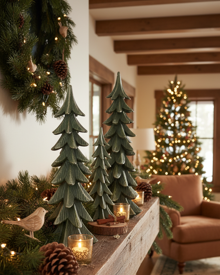 Green Aged Resin Christmas Tree Tall