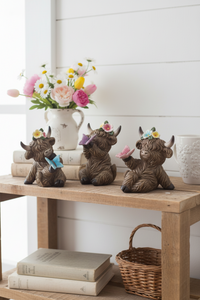 Highland Cow with Butterfly and Flowers