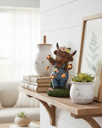 Highland Cow with String Lights and Timer