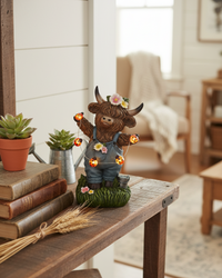 Highland Cow with String Lights and Timer