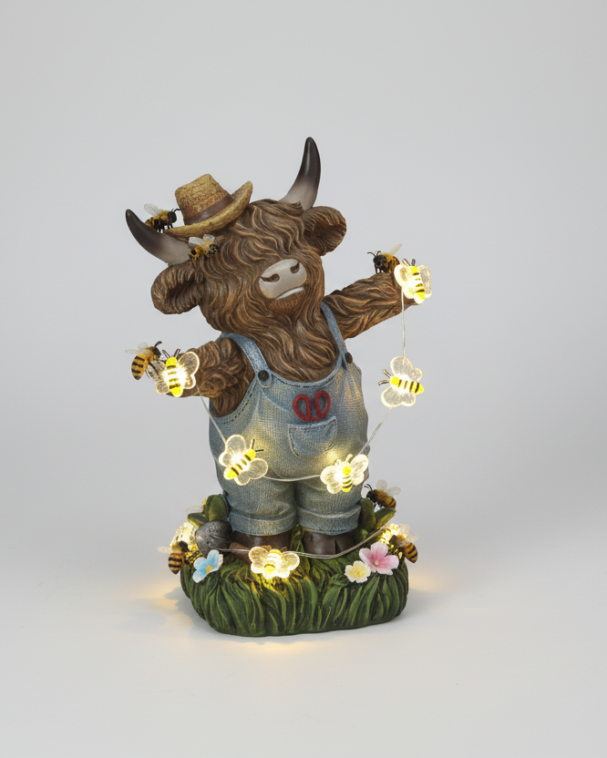 Highland Cow with String Lights and Timer