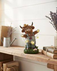 Highland Cow with String Lights and Timer