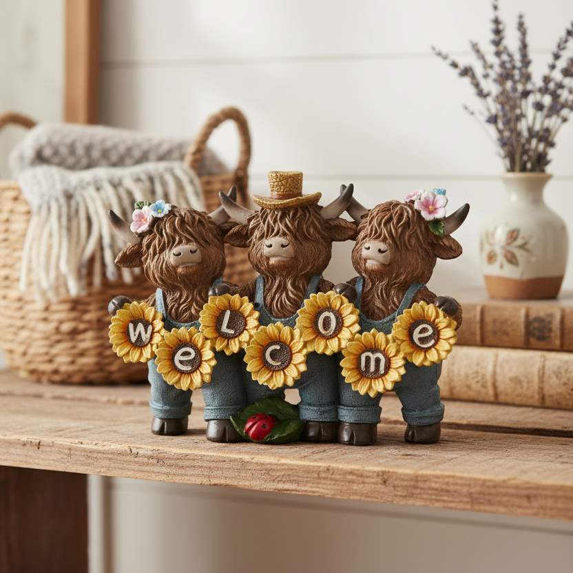 Highland Cows with Sunflower Welcome