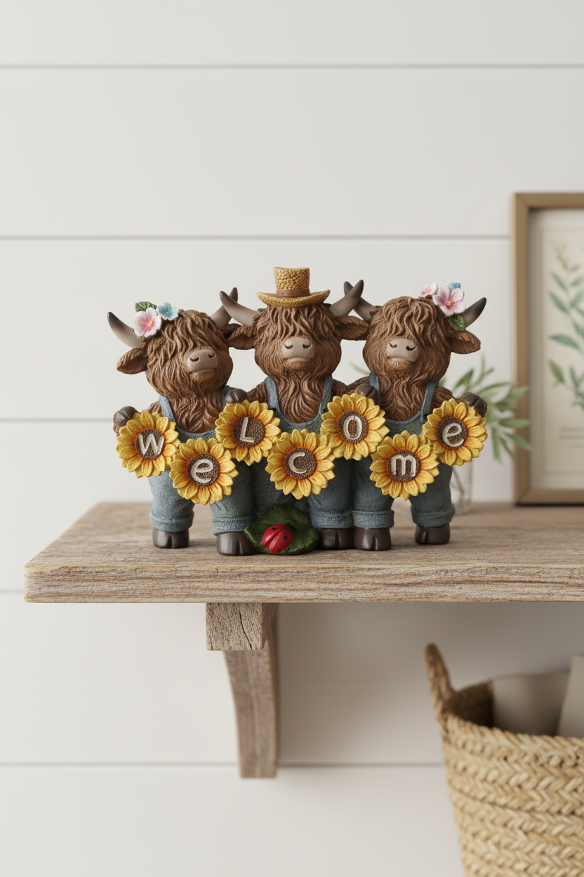 Highland Cows with Sunflower Welcome