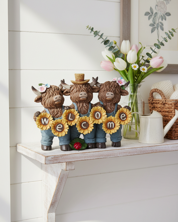 Highland Cows with Sunflower Welcome