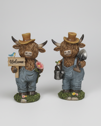 Highland Cow in Denim Overalls
