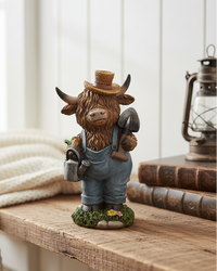 Highland Cow in Denim Overalls