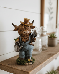 Highland Cow in Denim Overalls
