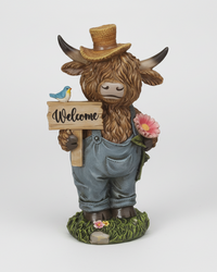 Highland Cow in Denim Overalls