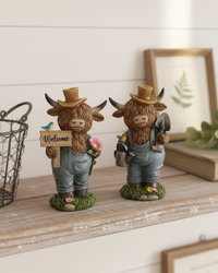 Highland Cow in Denim Overalls