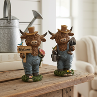 Highland Cow in Denim Overalls