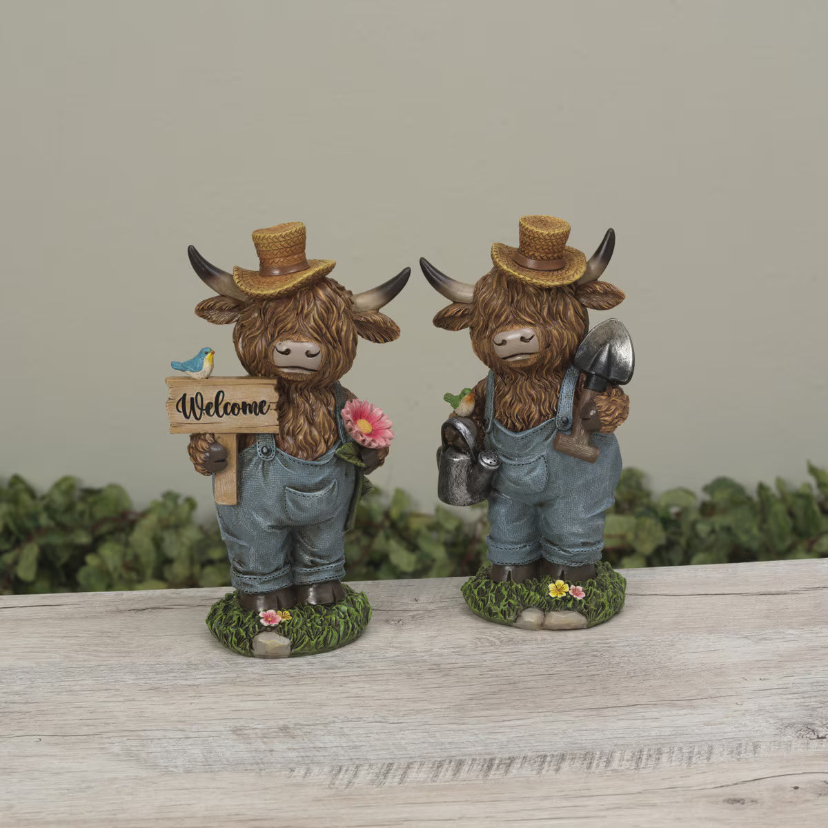 Highland Cow in Denim Overalls